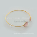 Natural Gemstone Bezel Setting Vermeil Gold Bangle Wholesale 92.5 Sterling Silver Jewelry